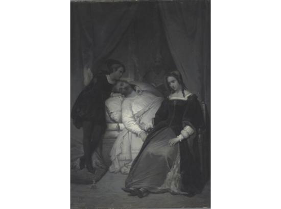 Juana la loca y la muerte de Felipe el Hermoso.
Raymond Auguste Quinsac Monvoisin,
Óleo sobre tela, 1867,
Archivo CNCR
